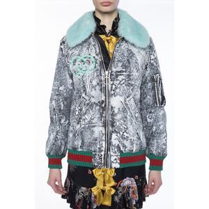 Gucci Ghost Graffiti Painted Mink Fur Trim Collar Bomber Jacket SZ 40 EUC